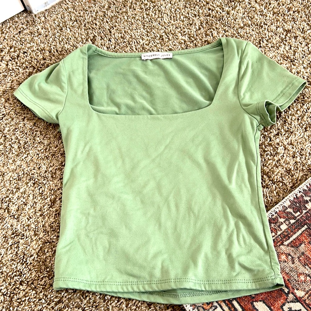 Green Square Neck Top